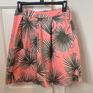 A New Day Pink and Green Palm Print Midi Skirt